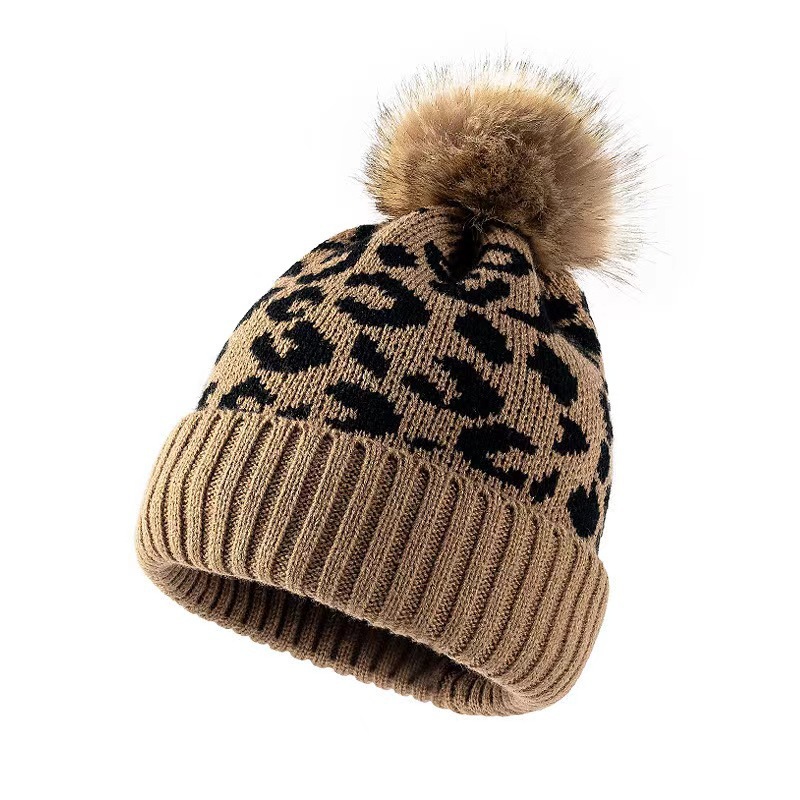 Beanie Cuffed Knit - Womens Leopard Print Knit Beanie Hat