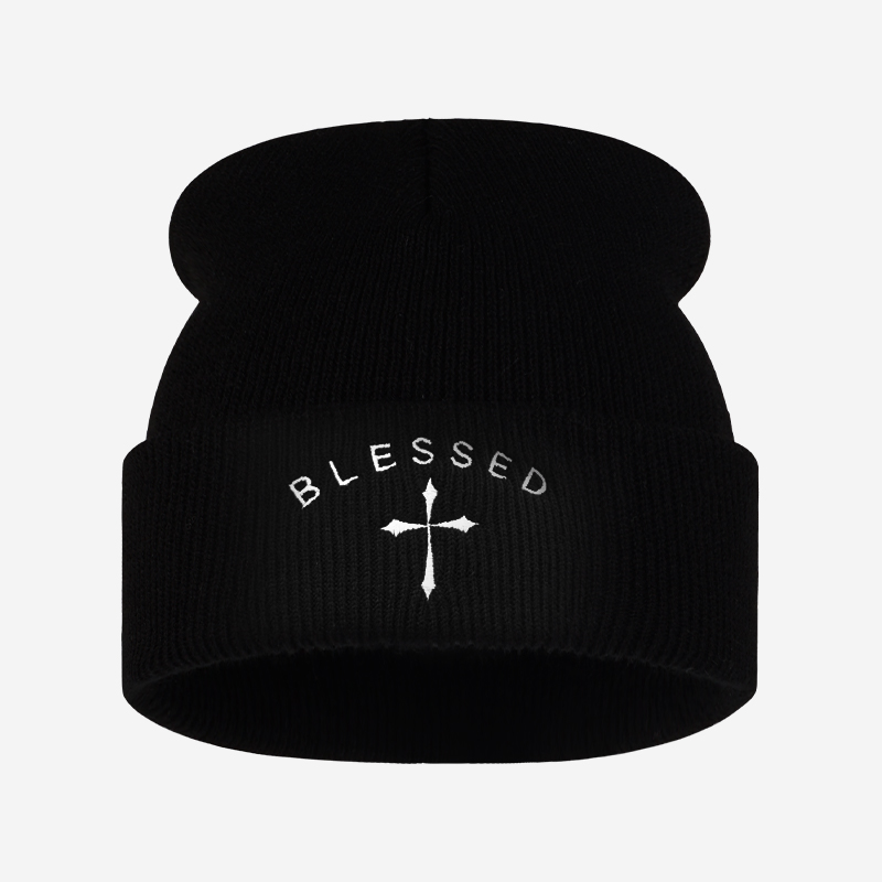 Blessed Cross Embroidered Bean - đánh giá và giá Beanie Cuffed Knit