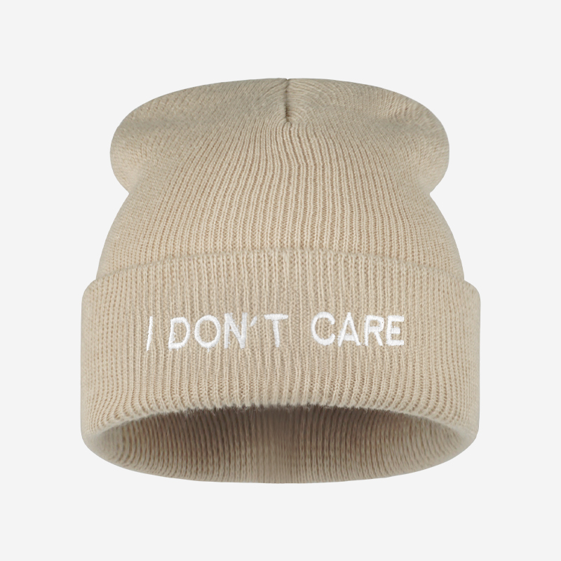 I DON'T CARE Text Knit Cuffed  - đánh giá và giá Beanie Cuffed Knit
