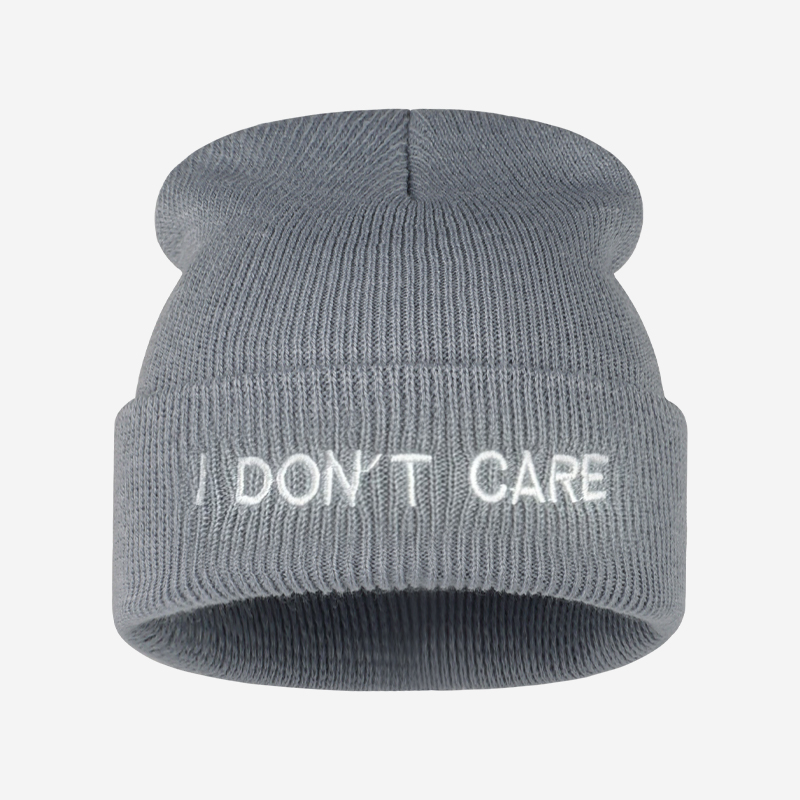 I DON'T CARE Text Knit Cuffed  - đánh giá và giá Beanie Cuffed Knit